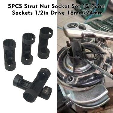 5PCS Strut Nut Socket Set 12 Point Sockets 1/2in Drive 18mm-24mm