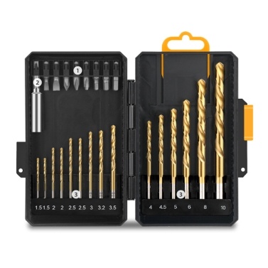 24 Piece CR-V Drill Driver Bit Sets with 1/4-inch Bits Connecting Rod (60mm) HSS Grinding Dough Twists Drills with Storage Toolbox