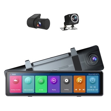 3 Cameras Dash Cam 12in 2.5K Clear Car Rearview Mirror BT Car Video Recording Camcorder