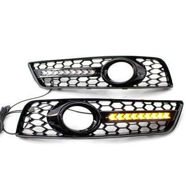 A Pair Honeycomb Bumper Fog Light Grill Grille with LED DRL Replacement For Audi A3 8P 2009-13