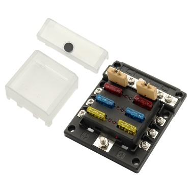 6 Way Fuse Box Blade Fuse Block Holder，6 Circuit Screw Nut Terminal W/Negative Bus 5A 10A 15A 20A Free Fuses