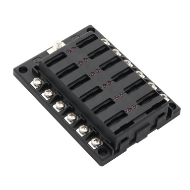12 Way Fuse Box Blade Fuse Block Holder，12 Circuit Screw Nut Terminal Positive/Negative Bus Bar 5A 10A 15A 20A Free Fuses, with LED Indicator Waterpoof Cover for Car Truck Boat Vehicle 12-32V