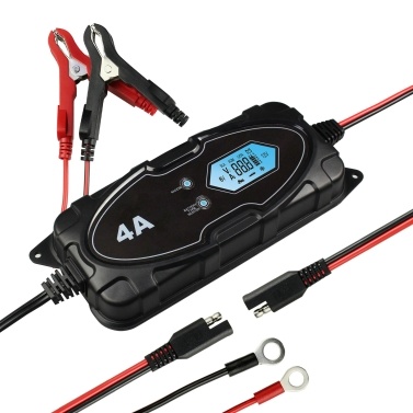 Car Battery Charger 4 Amp 6V/12V Fully Automatic Battery Charger with LCD Screen Intelligent Battery Maintainer for Car Boat Motorcycle ATV