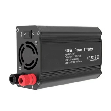 300W Power Inverter 12V DC to 110V AC Automotive Conversion Power Supply QC3.0 with PD65W USB-C Charging Port 18W QC USB A Fast Charging Ports Intelligent Cooling Fan for Laptop Computer LED Light Pho