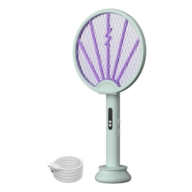 Electric Fly Swatter Racket 2-in-1 Intelligent Bug Zapper with USB Rechargeable Base