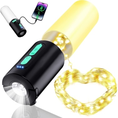 Outdoor Camping Lantern Emergency Flashlight Night Light String Lights Type-C Rechargeable Built-in 4000mAh Battery