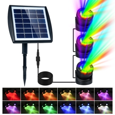 LED RGB Solar Pond Light Three Heads Underwater Spotlights