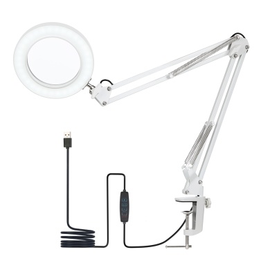 Tomshine Flexible Clamp-on Table Lamp with 8x Magnifier Swing Arm Dimmable LEDs Desk Light 3 Color Modes & 10 Brightness Levels Reading Working Studying Light