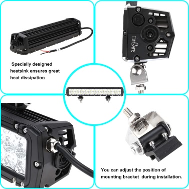 Tomshine 72W 24 LEDs 5040LM DC10-30V Off-road Light Bar IP65 Water-resistant Spot Beam for Jeep SUV Car Truck Tractor Boat Bus Driving Work Light