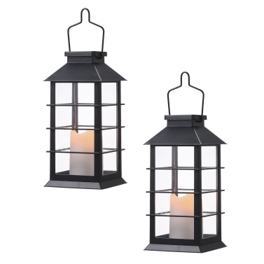 Tomshine Vintage Style Solar Powered Lantern Lights Flickering Flame Fire Candle LED Lamp Outdoor Hanging Decorative Lighting for Garden Patio Courtyard