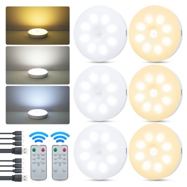 6PCS Cabinet Closet Lamp with Remote Control Rechargeable Motion Sensor Dimming and 15mins/30mins/60mins Timing