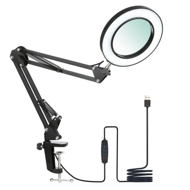 Tomshine Flexible Clamp-on Table Lamp with 8x Magnifier Swing Arm Dimmable LEDs Desk Light