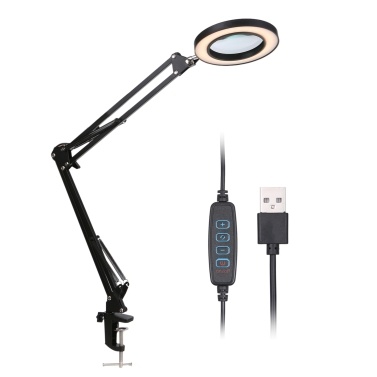 8X Magnifier with LEDs Clamp Clip Light 10 Levels Adjustable Brightness Dimmable 3 Colors Temperature Changing Desk Lamp