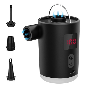 Portable Air Pump Cordless Electric Air Compressor Inflation & Deflation Pump with 3 Nozzles & 3-Mode LED Light for Inflation Pool Air Mattress Air Bed Swimming Rings