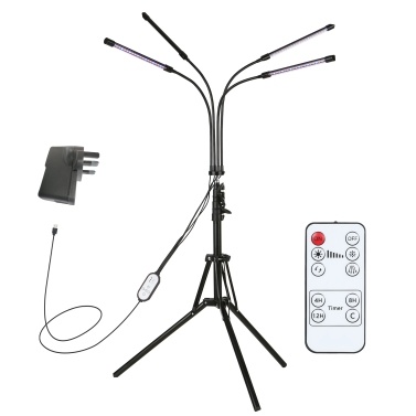 Tomshine 4-Heads Plant Grow Lights with Adjustable Tripod Stand 80W 80Leds Full Spectrum Growing Lamp for Indoor Plants Dual Controllers Dimmable 3 Lighting Modes & 10 Brightness Levels 360° Flexible 