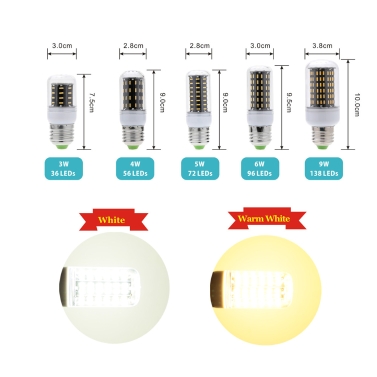 Lixada E27 4014 SMD 220-240V Real Power 5W 72 LED Corn Light Energy Saving Lamp Bulb