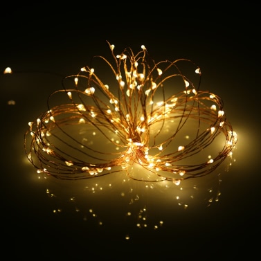10M/33ft 100 LEDs Copper String Wire Light LED Warm White Starry Light Voice Activated with Adapter and Remote Control for Christmas Wedding Birthday Festivals