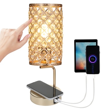 Neoglint Crystal Table Lamp Touch Control Bedside Lamp with 6W Bulb Wirelessly Charger Dual USB Charging Port 3 Levels Dimmable Brightness