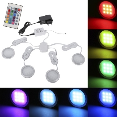 4PCS Slim Round Shape RGB LED Cabinet Light Kit