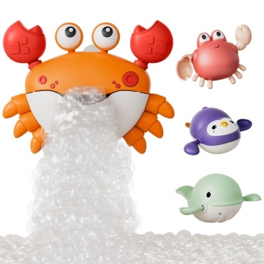 Tumama Baby Bath Toys Cute Cartoon Singing Crab Blowing Bubbles with 3 Floating Whale Penguin Crab No Battery Wind Up Toys