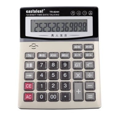 Desktop Electronic Calculator 12-Digit Large LCD Display Big Buttons with Time Date Show Alarm Clock Function Battery Powered Daily and Basic Financial Calculating Tool for Office Business Home