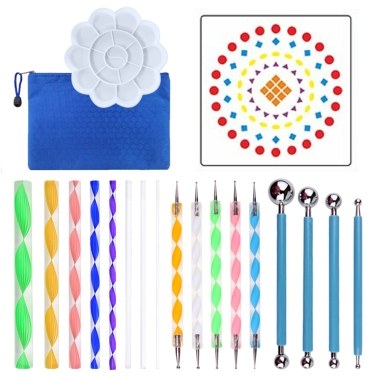 41 Piece Mandala Dotting Tools DIY Painting Stencils Ball Palette Paint Brushes Multifunction Embossing Dot Kit  for Canvas Rocks Coloring Drawing Crafting Art Supplies Handwork Decoration