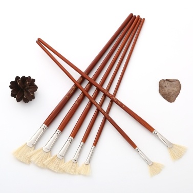 7pcs Oil Paint Brushes Set Professional Fan Brush for Painting with Hog Bristle Natural Hair and Long Wood Handle Artist Fan Brushes for Acrylic / Watercolor Painting