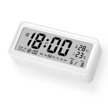 Digital Alarm Clock Large LCD Screen Week Temperature Humidity Date Display Backlight Design