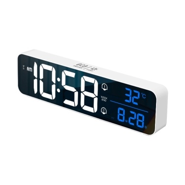 LED Digital Alarm Clock for Bedroom Electronic Clock with Thermometer 2 Alarms Snooze Function 5 Level Brightness Wall Mount Mirror Clocks USB for Bedside Desk Office