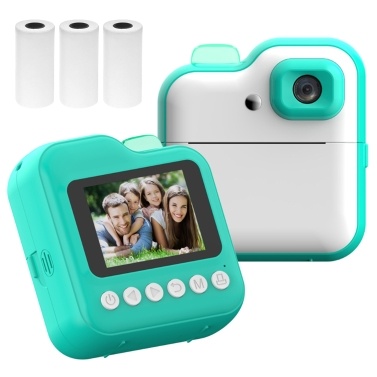 Kids Camera Instant Thermal Printer 2.4 Inch Screen Photo Printer 48MP Rear Camera with RGB Light Support Timer Shooting Video Recording Thermal Inkless Printing with 3 Rolls White Print Paper