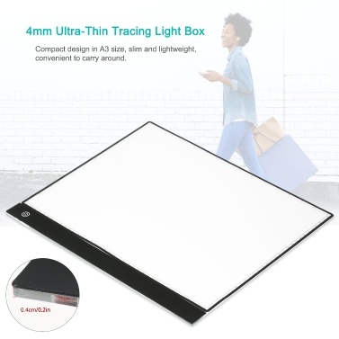 A3 LED Tracing Light Box Pad Graphic Tablet 4mm Ultra-Thin Drawing Board Copyboard 3 Levels Dimming with Separate Scale Plate Clips USB Cable for Artist Animation Designing Sketching Calligraphy