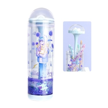 NBX Lifting Pencil Case 360-Degree Quicksand Cute Cartoon Pattern Transparent Stationery Box Standing Pencil Storage Holder Organizer Large Capacity for School Teen Boys Girls Students