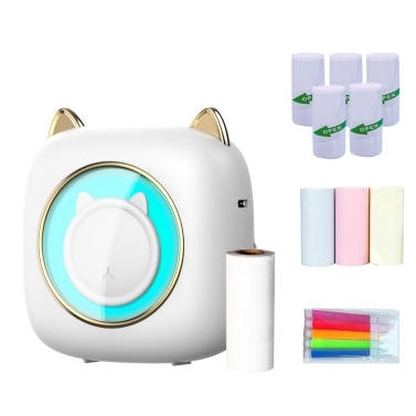 Mini Pocket Printer with 1 Roll Thermal Paper+3pcs Color Thermal Paper+5pcs Adhesive Thermal Paper 57x25mm+5pcs Color Markers