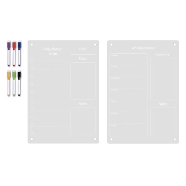 2pcs Clear Acrylic Magnetic Dry Erase Board Weekly Planner and To Do List Board