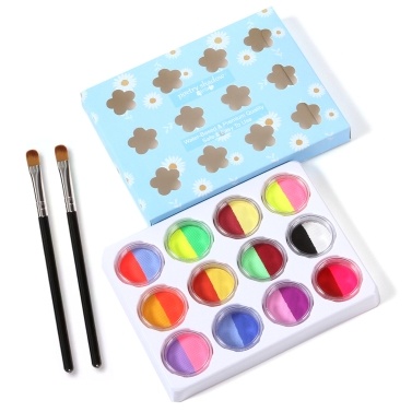 24 Color Washable Body Paint Set with 2 Paintbrushes