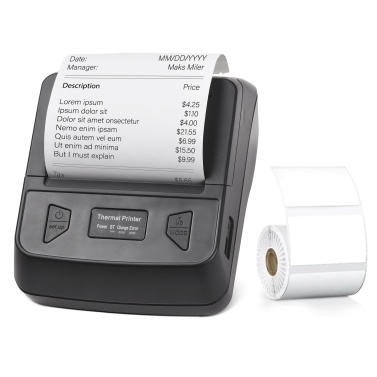 Bisofice Portable 80mm Receipt Label Printer Wireless BT Thermal Receipt Printer with 1 Label Roll