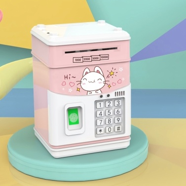 Electronic Piggy Bank MINI ATM Saving Box with Password Simulated Fingerprint Money Bank for Cash Coins Auto Scroll Paper for Boys Girls Kids Safe Bank Box Perfect Birthday Gifts