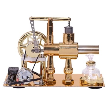 Hot Air Stirling Engine Motor Model Electricity Generator Motor with LED Bulb Six-pointed Star Pattern Flywheel