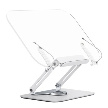 Bisofice Desktop Book Stand for Reading 360 Degrees Rotating Base Transparent Acrylic Panel and Page Clips Foldable and Angle Adjustable