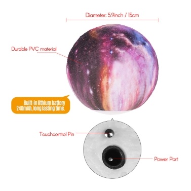Rechargeable Colored 3D Moon Light LED Lamp with Stand