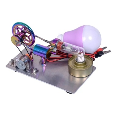 Hot Air Stirling Engine Motor Model Electricity Generator Motor with LED Bulb Six-pointed Star Pattern Flywheel