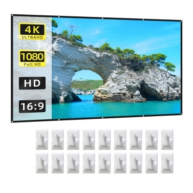 60 Inch Projector Screen 16:9 HD 4K Foldable Portable Double Sided Projection Anti-Crease Movie Screen Curtain with Hooks for Indoor Outdoor Home Theater Office Meeting