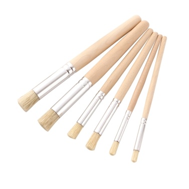 Wooden Stencil Paint Brushes Set Round Tip Bristle Hair Paintbrush Easy to Clean Art Supplies Gift for Children Adults Acrylic Oil Watercolor Drawing Painting DIY Crafts 3PCS