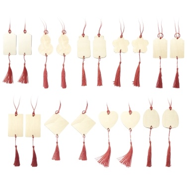 18Pcs Unfinished Blank Wooden Slices Tags Prayer Card with Tassel DIY Wood Multiple Cutouts Labels Temple Wood Tags for Laser Engraver Carving Materials