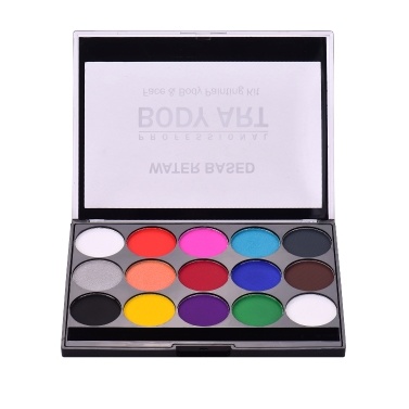 Professional Body Art Face Painting Kit Water Based Removable Body Paints 15 Colors Palette with 2 Paintbrushes and 4 Templates for Halloween Costume Makeup Themed Party Supplies
