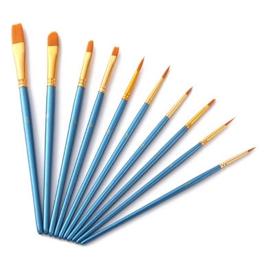 10pcs Blue Paintbrush Set Professional Art Paint Brushes Nylon Hair Wooden Handle for Artists Children Adults