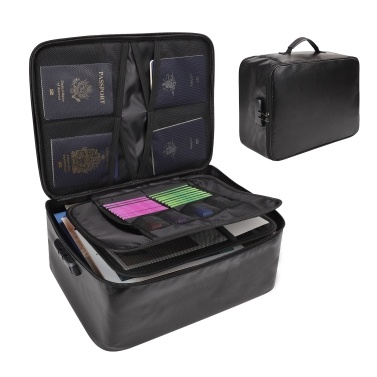 Fireproof File Document Bag Safety Organizer Zipper Closure Fire & Water Resistant Money Pouch Multi-Layer Card Case with Lock for Home Office Travel Passport Certificates