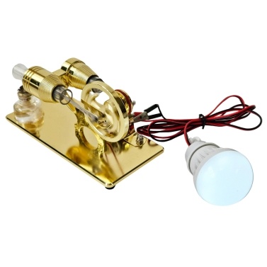 Hot Air Stirling Engine Electricity Generator Motor Model with LED Bulb Dollar Flywheel Design Science Experiment with CNC Aluminum Alloy Base