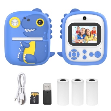 Portable Mini Photo Printer for Children with 1200W Dual Cameras 2.4'' Screen Support Music Playback and Game Playing OTG Function with 3 Print Paper Roll+32G Memory Card+Card Reader