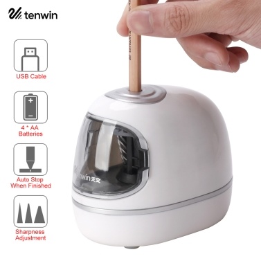 tenwin Portable Electric Pencil Sharpener Durable Helical Blade Sharpness-adjustment USB/Battery Operated Fast Sharpen Auto Stop for 6-8mm Colored Pencils for Home Office School Classroom Students Art